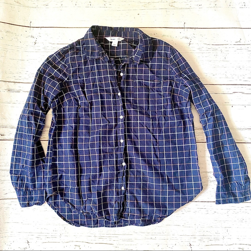 Old Navy blue windowpane button up shirt